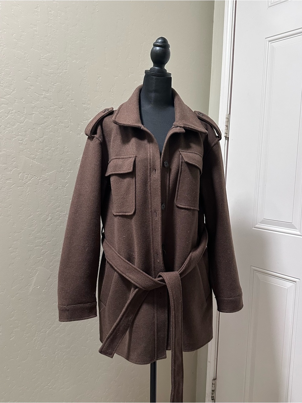 7 For All Mankind Brown Wool Belted Military Jacket